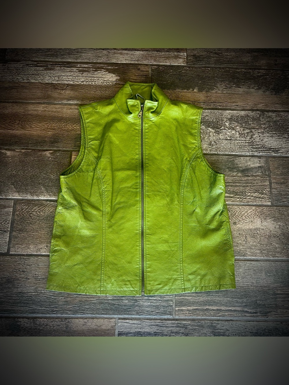 Lisa International Green genuine leather vest L